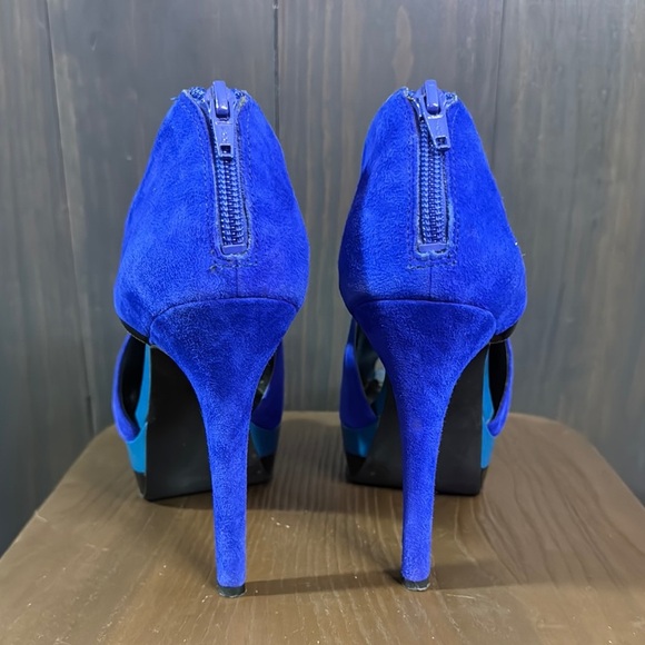 Jessica Simpson Evannan Royal Blue Suede Zip -Back Platform Shootie Heel 7.5 - Picture 3 of 6